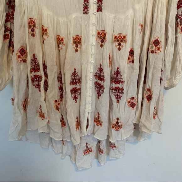 Free People Adrianna Embroidered White and Red Flowy High Low Tunic Medium - Picture 6 of 11